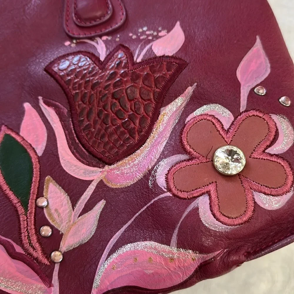Gianfranco Sisti Floral Embellished Italian Leather Bag Purse Pocketbook